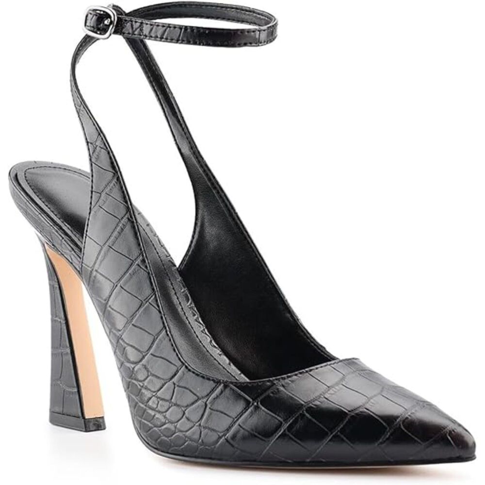 Women's Black Closed Toe Faux Leather Slingback High-Heel Wedding Pumps Shoes